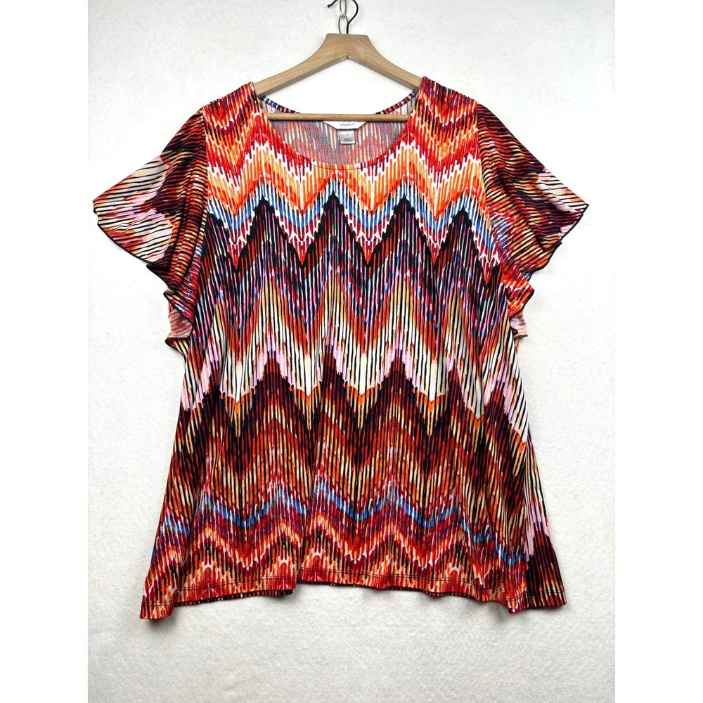 CJ Banks Knit Top Womens 3X Flutter Sleeve Zigzag Print